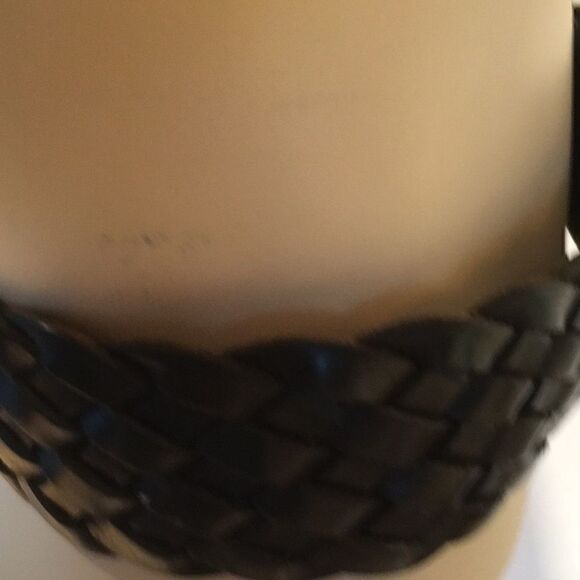 Fossil leather Vintage Brass woven wide belt heavy quality 37 long Inches Black